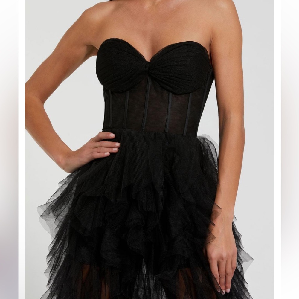 NWT Ieena Mac Duggal black tulle tiered strapless bustier gown 27532 - Picture 2 of 10